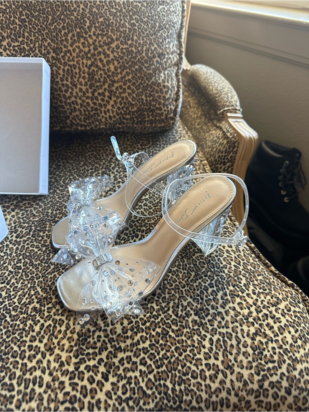 Betsey Johnson Clear Crystal Embellished Block Heel Sandal - Picture 4 of 7